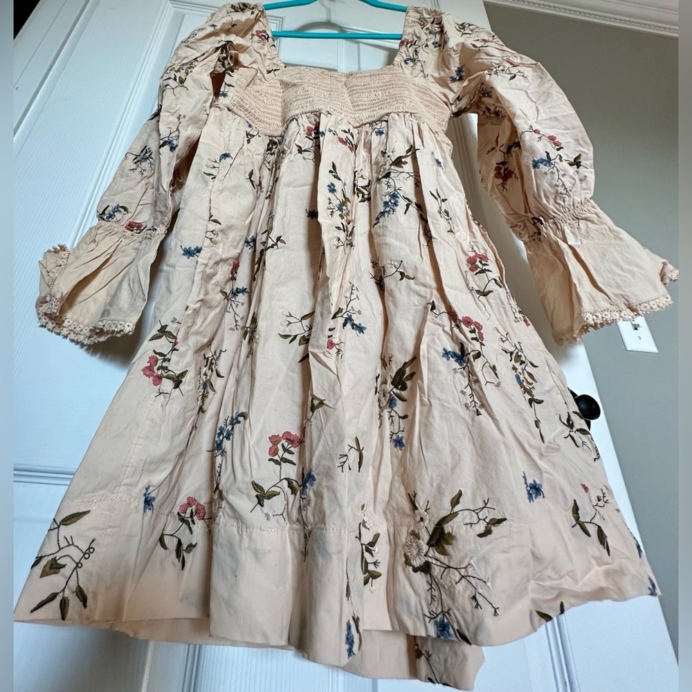 Anthropologie Embroidered Mini Dress NWT — Sand S | Cottagecore Boho - Picture 15 of 16